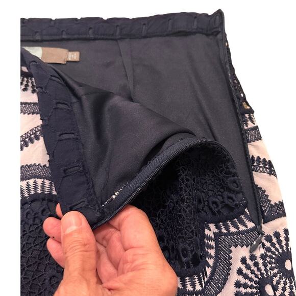 Eva Franco Anthropologie Asymmetrical Flamenco Midi Skirt Navy White, size 8 - Picture 4 of 11